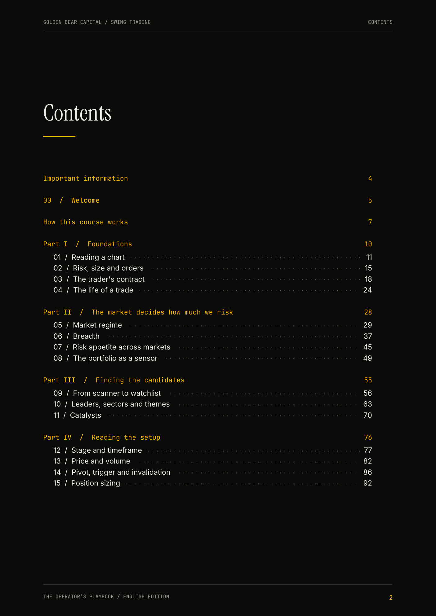 Swing Trading course preview: Contents / part one